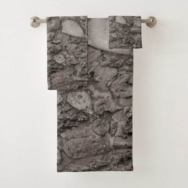 Rustic Caribbean Coral Stone Wall 5 Bath Towel Set (Insitu)