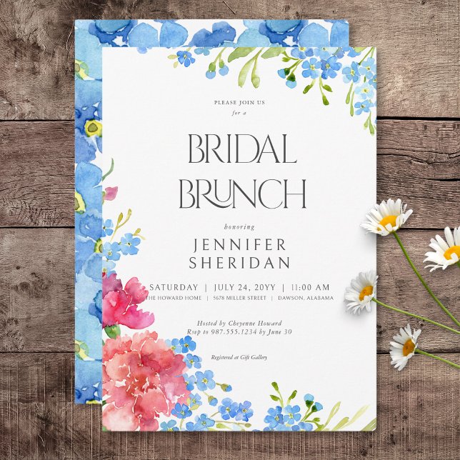 Rustic Carnations & Forget Me Nots Bridal Brunch Invitation (Rustic Carnations & Forget Me Nots Bridal Brunch Invitation)