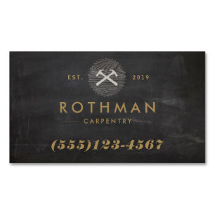 Rustic Carpenter Hammer Saw Construction Logo Busi Magnetic Business Card