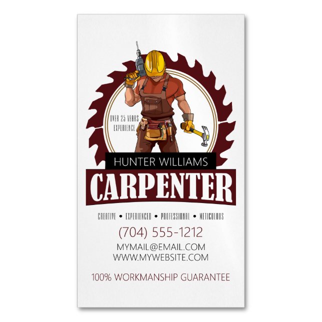 Rustic Carpenter Tools Woodworker Magnetic Business Card (Front Vertical)