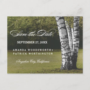 Rustic Carved Birch Tree Country Save The Date Announcement Postcard