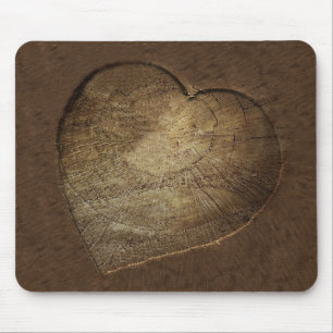 Rustic Carved Heart Oak Tree Slice Mouse Mat