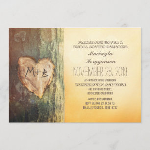 Rustic Carved Heart Tree Bridal Shower Invitation