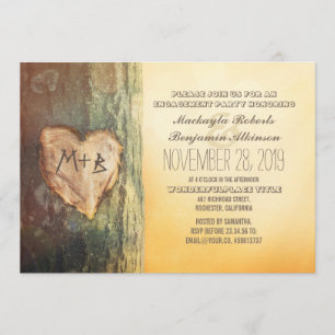 Rustic Carved Heart Tree Engagement Party Invitation