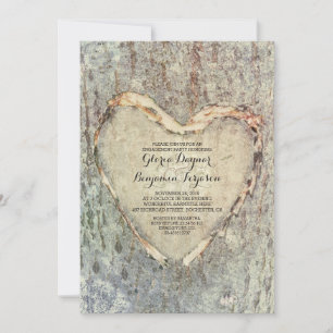 rustic carved heart tree vintage engagement party invitation