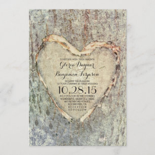 rustic carved heart tree vintage wedding invitation