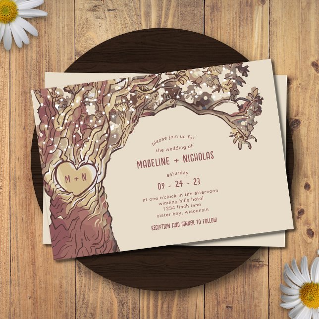 Rustic Carved Heart Tree Wedding Invitation (Creator Uploaded)