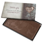 Rustic carved heart tree wedding thank you