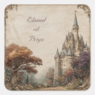 Rustic Castle Forest Wedding  Square Sticker