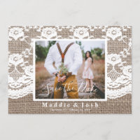 Rustic Casual Burlap and Lace Save the Date