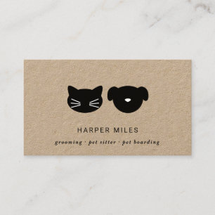 Rustic cat and dog symbol kraft business card