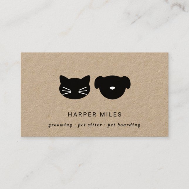 Rustic cat and dog symbol kraft business card (Front)