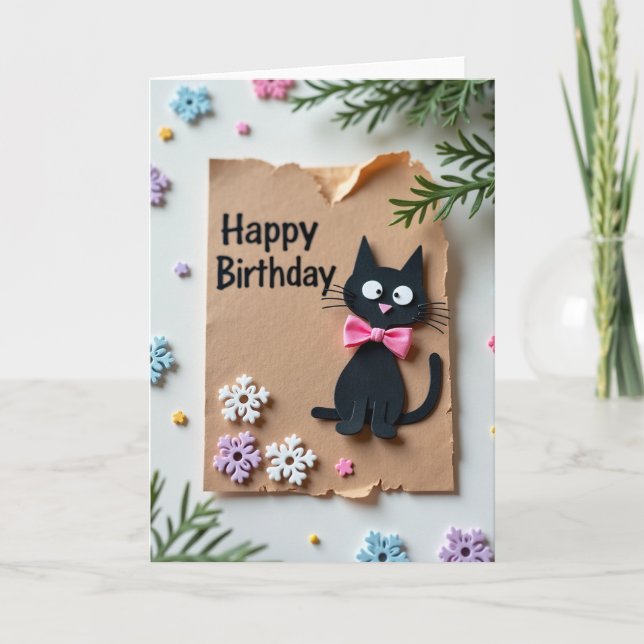 Rustic Cat Birthday Card (Front)
