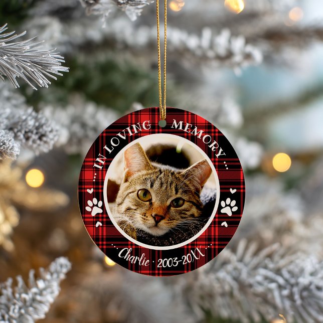 Rustic Cat Memorial Custom Photo Christmas Ceramic Tree Decoration (Creator Uploaded)