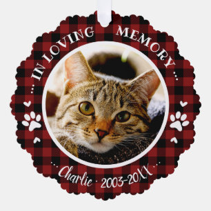 Rustic Cat Memorial Photo Ornament Card