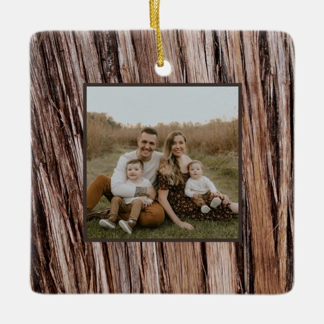 Rustic cedar bark nature tree outdoors pattern ceramic ornament (Front)