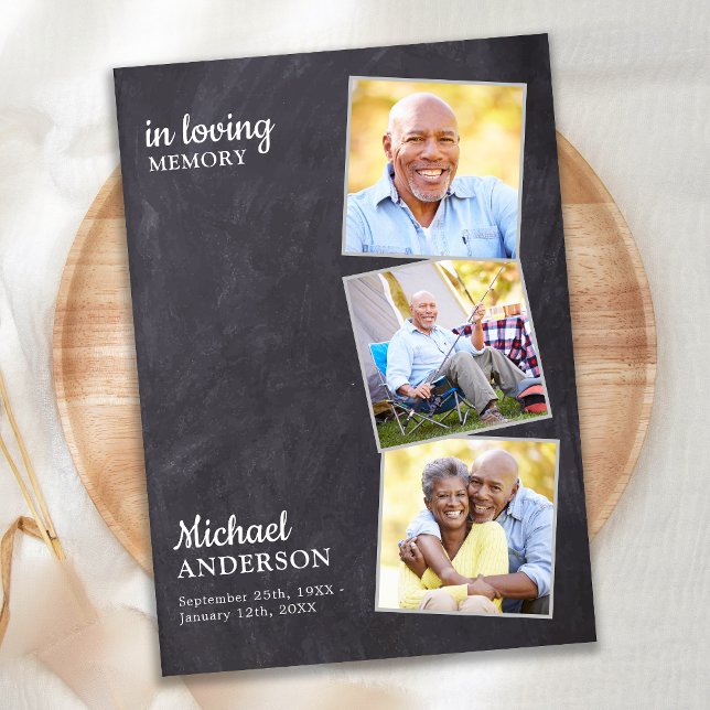 Rustic Celebration Of Life 3 Photos Memorial Invitation (Creator Uploaded)