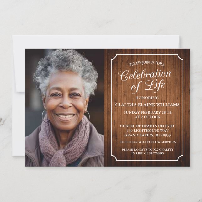 RUSTIC CELEBRATION OF LIFE FUNERAL INVITATION (Front)