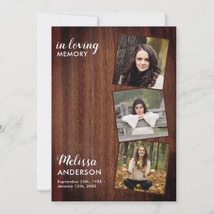 Rustic Celebration Of Life Photo Memorial Service Invitation