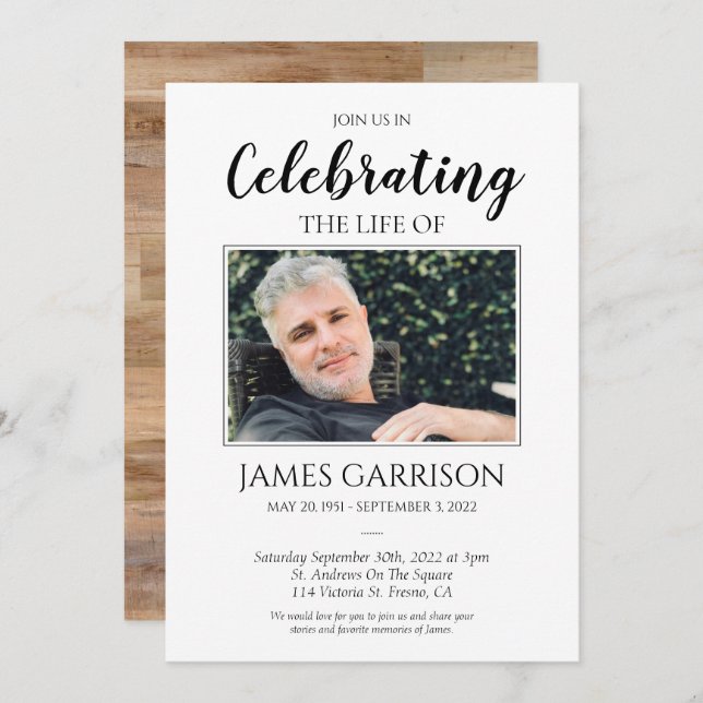 Rustic Celebration of Life With Photo Invitation (Front/Back)