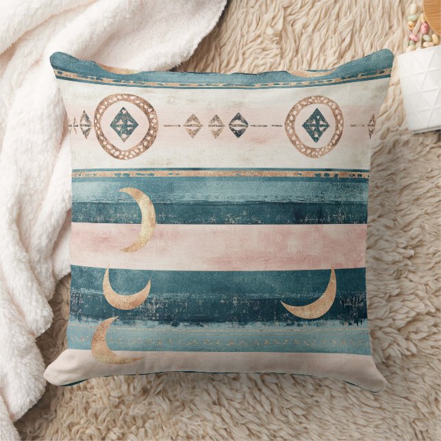 Rustic Celestial Stripe Moon Sun Earthy (10) Cushion (Blanket)