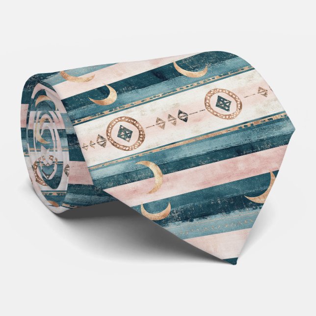 Rustic Celestial Stripe Moon Sun Earthy (10) Tie (Rolled)
