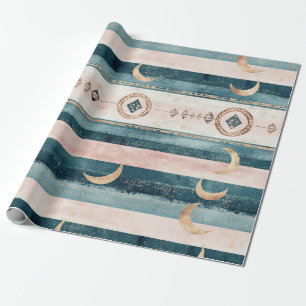 Rustic Celestial Stripe Moon Sun Earthy (10) Wrapping Paper
