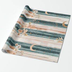 Rustic Celestial Stripe Moon Sun Earthy (11) Wrapping Paper