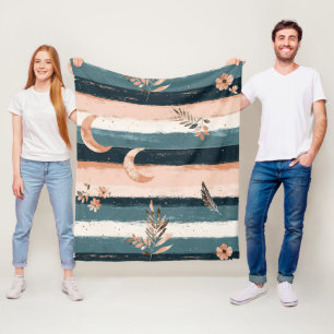Rustic Celestial Stripe Moon Sun Earthy (2) Fleece Blanket