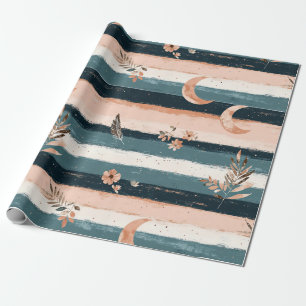 Rustic Celestial Stripe Moon Sun Earthy (2) Wrapping Paper