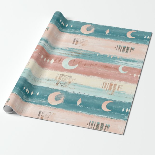 Rustic Celestial Stripe Moon Sun Earthy (4) Wrapping Paper (Unrolled)