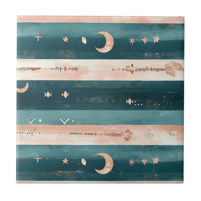 Rustic Celestial Stripe Moon Sun Earthy (5) Tile (Front)