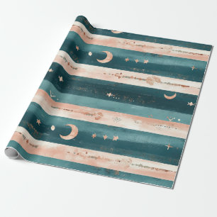 Rustic Celestial Stripe Moon Sun Earthy (5) Wrapping Paper