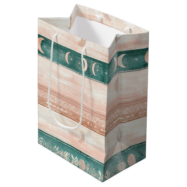 Rustic Celestial Stripe Moon Sun Earthy (7) Medium Gift Bag (Front Angled)