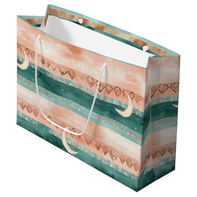 Rustic Celestial Stripe Moon Sun Earthy (8) Large Gift Bag (Front Angled)