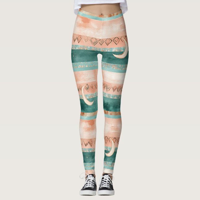 Rustic Celestial Stripe Moon Sun Earthy (8) Leggings (Front)