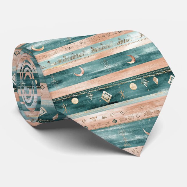 Rustic Celestial Stripe Moon Sun Earthy (9) Tie (Rolled)