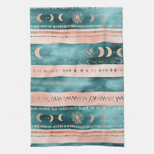 Rustic Celestial Stripe Moon Sun Earthy Tea Towel