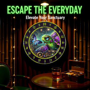 Rustic Celestial Turtle Butterfly Lodge Art Dartboard