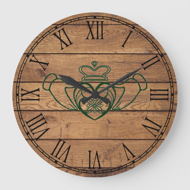 Rustic Celtic Claddagh Large Clock (Front)