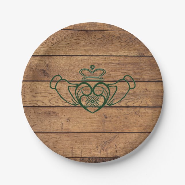 Rustic Celtic Claddagh Paper Plate (Front)