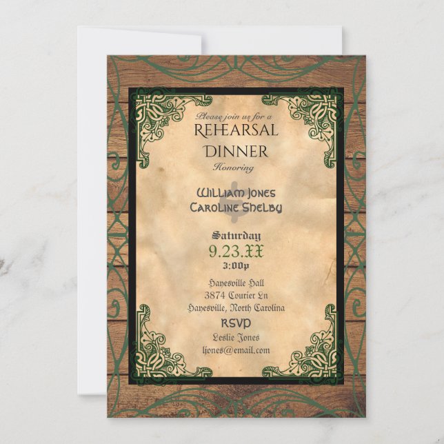 Rustic Celtic Claddagh Rehearsal Dinner Invitation (Front)