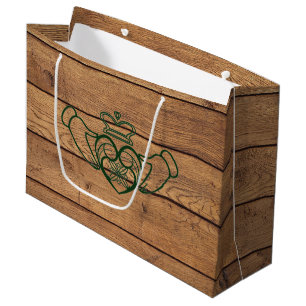 Rustic Celtic Claddagh Wood Texture Large Gift Bag