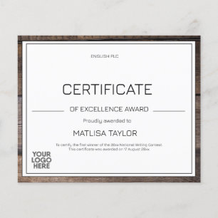 Rustic Certificate of Excellence Award Add Logo 