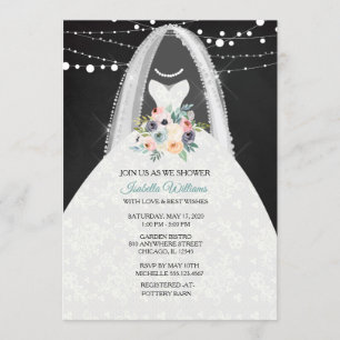 Rustic Chalk Bridal Dress Bridal Shower Invitation
