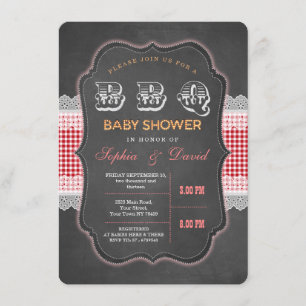 Rustic Chalk Gingham Baby Shower Barbecue Invite