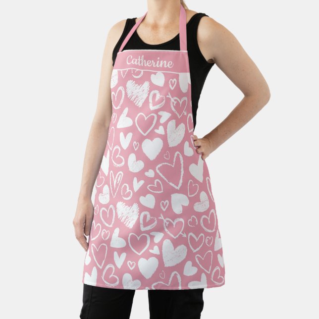Rustic Chalk Heart Design in Soft Pink Apron (Insitu)