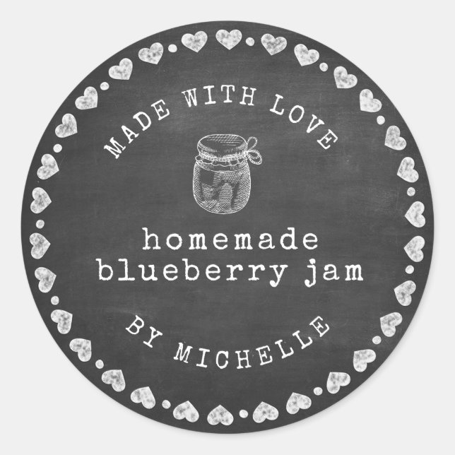 Rustic Chalk Hearts Jam Label Canning Sticker (Front)