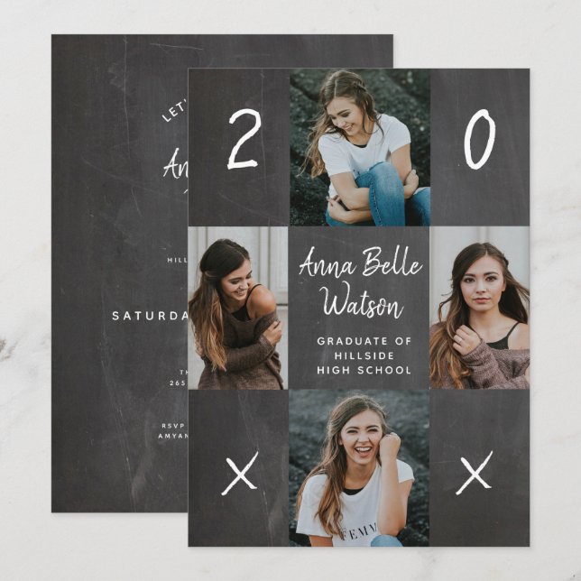 Rustic Chalk Photo Collage School Graduation Party Invitation (Front/Back)