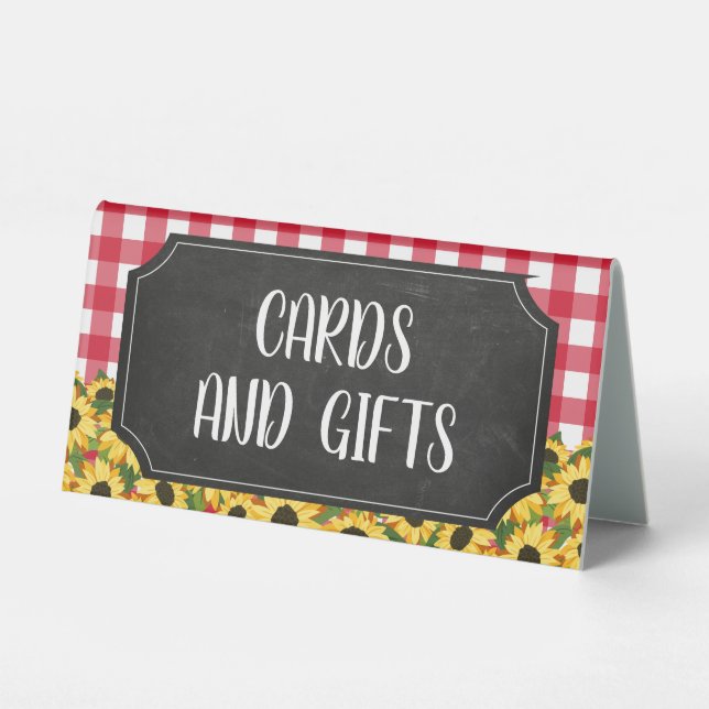 Rustic Chalk Red Gingham Sunflowers Cards & Gifts (Front)